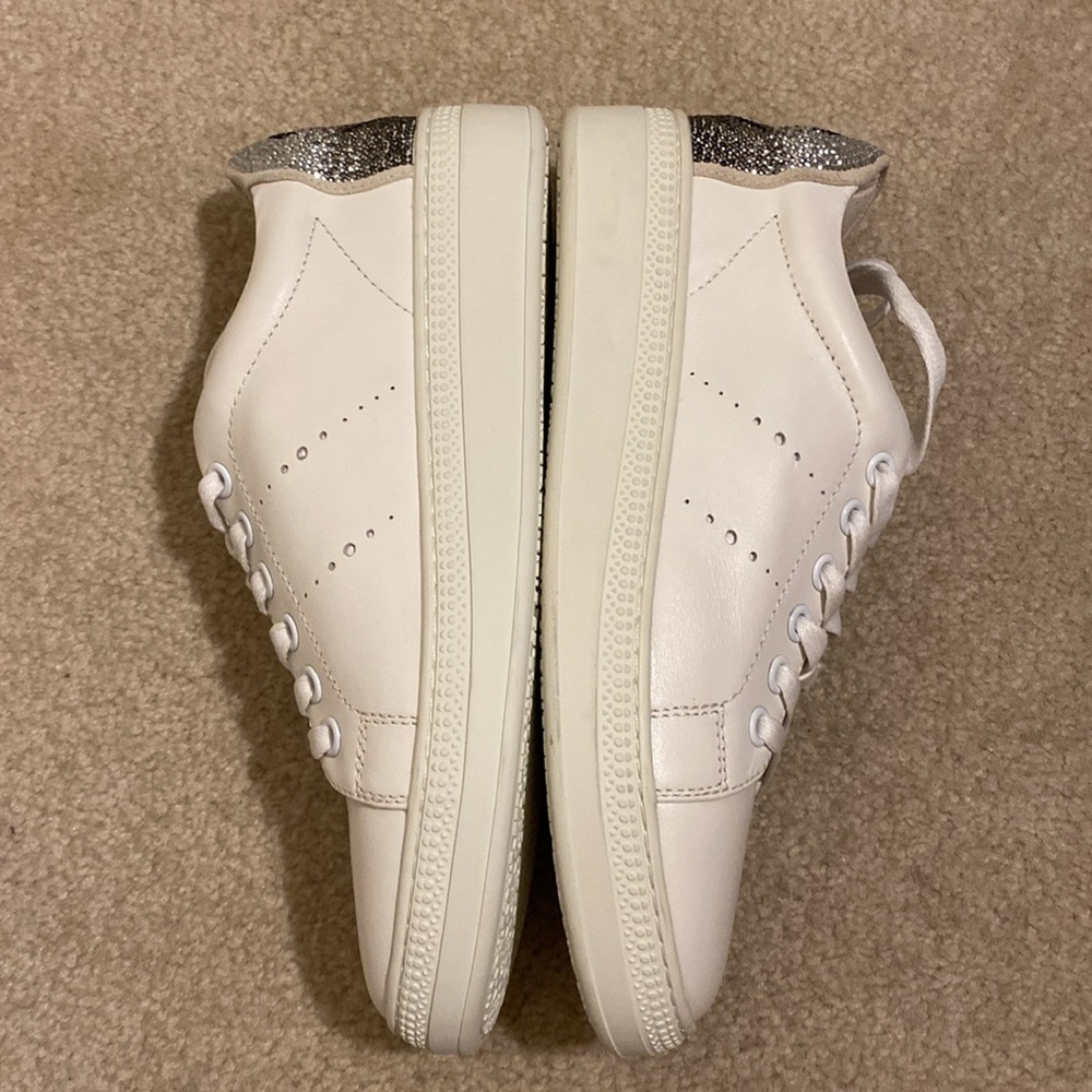 Lola Cruz White Leather Sneakers Silver Rhinestone Smile Wink Size 37 - Picture 13 of 14